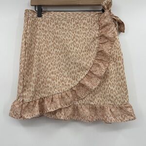 Kendall Kylie Skirt Women Large NEW Beige Animal Print Ruffle Wrap Mini